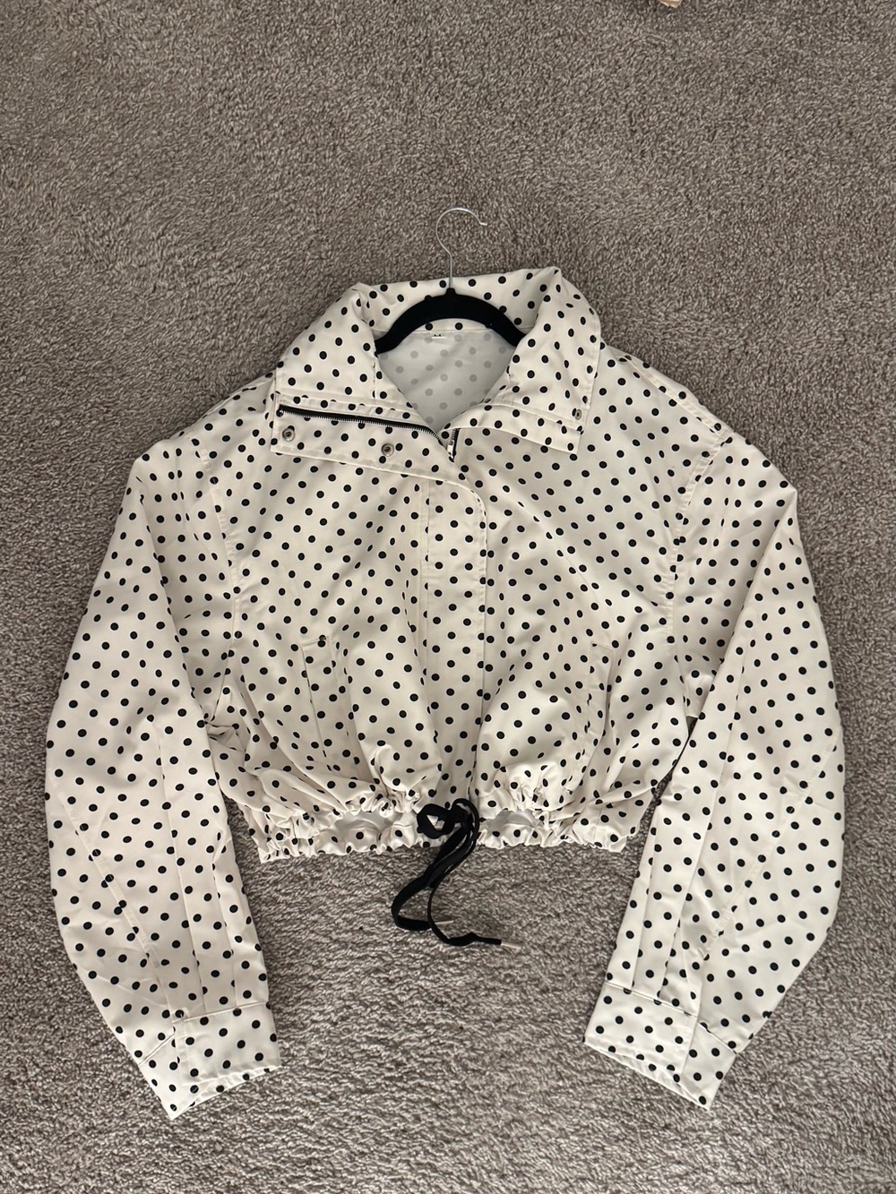 Cropped Polka Dot Utility Jacket - White with Black Dots